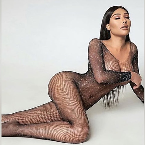 New Leg Avenue Black Sparkle And Shine Rhinestone Bodystocking - Picture 6 of 16